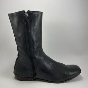 John Fluevog Biker Boots Womens Size 7 Double Zips Almond Toe 10” Black Leather